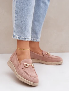 Dámské mokasíny s a zlatým detailem a pletením růžové model 21683732 - Boto