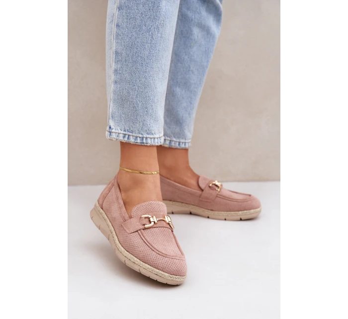 Dámské mokasíny s a zlatým detailem a pletením růžové model 21683732 - Boto