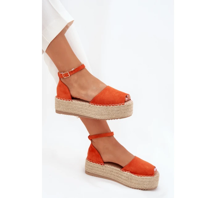 Dámské espadrilky na platformě s pletením oranžové Selise