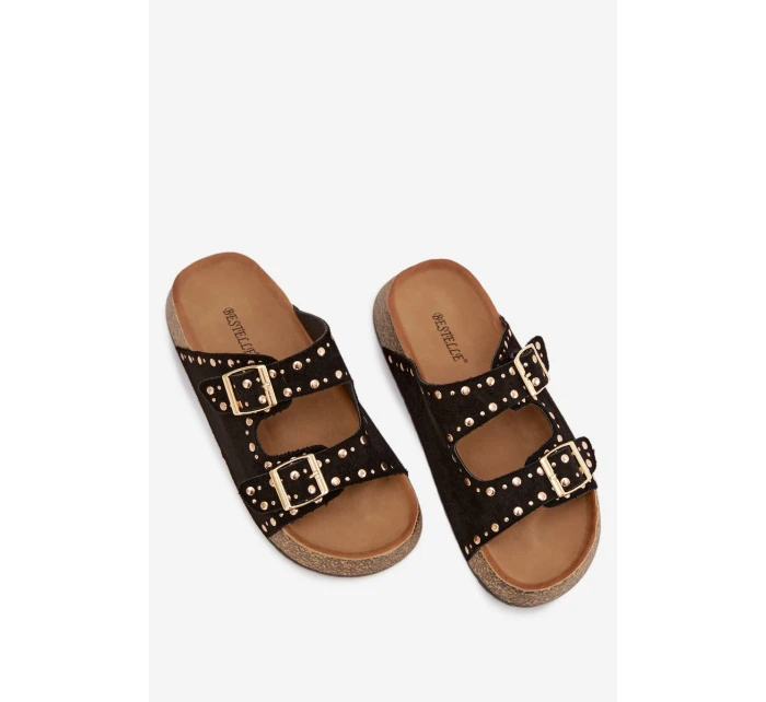 Dámské pantofle se zlatými sponami a knoflíky Černé model 21918999 - Boto