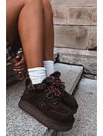 Dámské kožené semišové sněhule s šněrováním Big Star model 22386368 Hnědé - Big Star Shoes Dámské kožené semišové sněhule s šněrováním Big Star model 22386368 Hnědé - Big Star Shoes