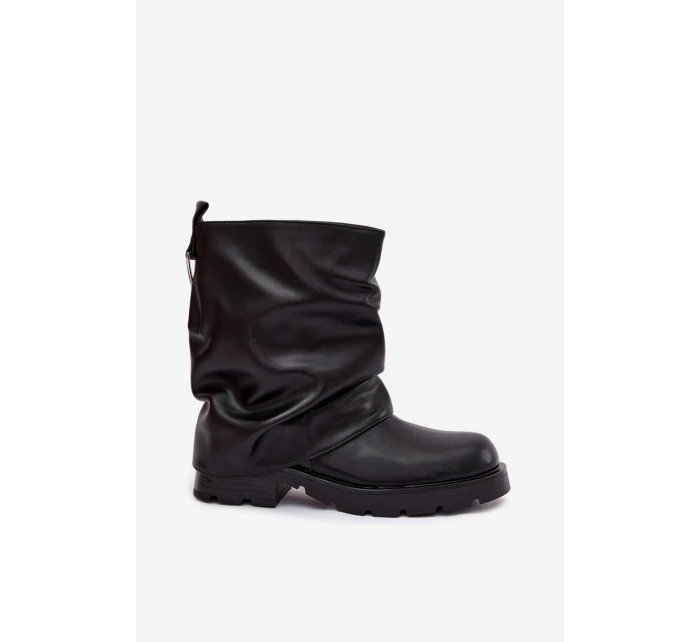 Dámské zateplené kotníkové boty s řasenou cholewką – černé Gracine