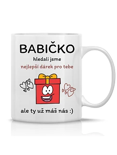 NEJLEPŠÍ DÁREK PRO BABIČKU - klasický bílý keramický hrníček 300 ml