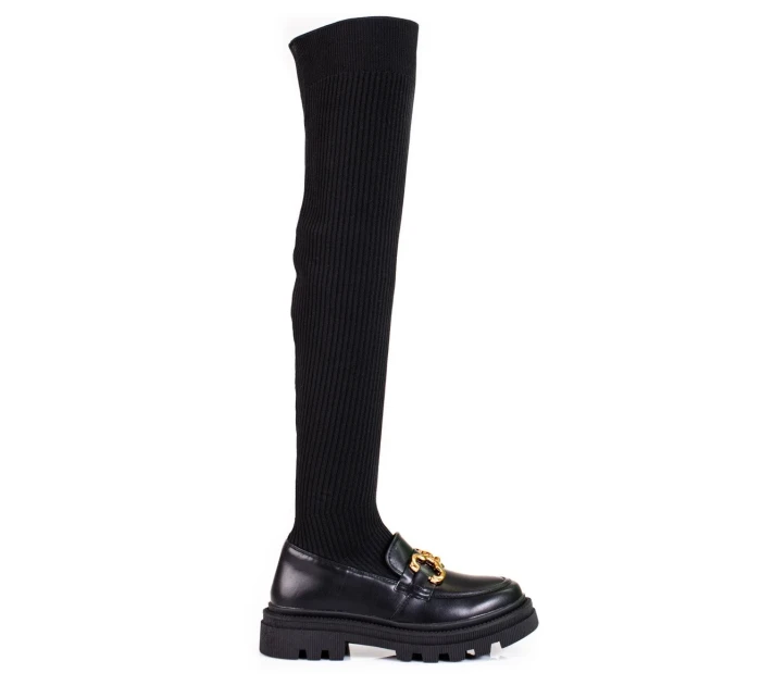 Originální černé dámské  kozačky na plochém podpatku