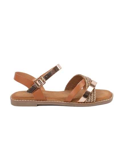 Klasické  sandály hnědé dámské na plochém podpatku