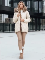 Dámská zimní bunda s kožešinou ecru FashionStreet TY5495