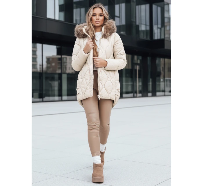 Dámská zimní bunda s kožešinou ecru FashionStreet TY5495