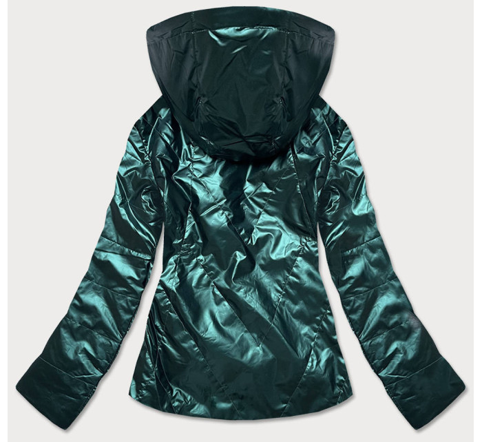 Zelená dámská bunda se stříbrnou kapucí (RQW-7008)