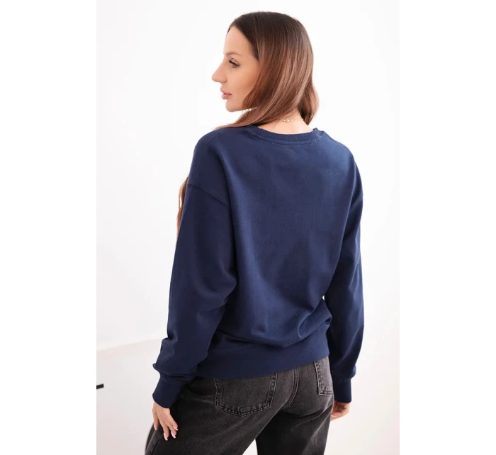 Dámská mikina s model 21494931 výstřihem basic z bavlny modrá - K-Fashion