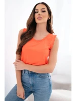 Dámská halenka z viskózy s volánkem u výstřihu oranžová Dámská halenka z viskózy s volánkem u výstřihu oranžová