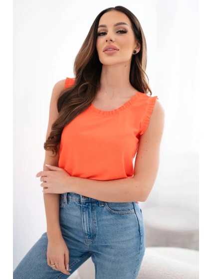Dámská halenka z viskózy s volánkem u výstřihu oranžová Dámská halenka z viskózy s volánkem u výstřihu oranžová
