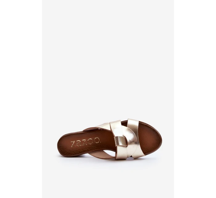 Zazoo 40236 Kožené dámské klínky na nízkém podpatku zlaté