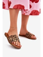 Dámské Pantofle Na Plochém Podpatku S Panterka Hnědé model 21688662 - Boto Dámské Pantofle Na Plochém Podpatku S Panterka Hnědé model 21688662 - Boto