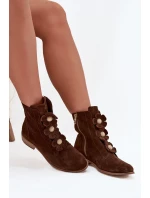 Semišové dámské kotníkové boty s ozdobnými květinami Zazoo 3085 hnědé