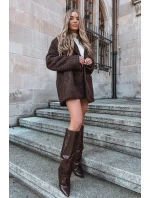 Zateplené dámské kozačky s obráceným lemem na podpatku čokoládové Elivira