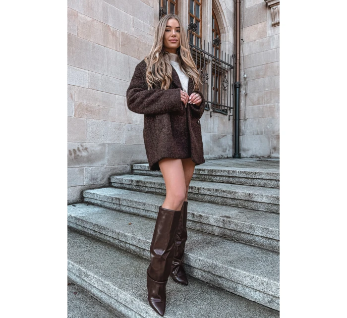 Zateplené dámské kozačky s obráceným lemem na podpatku čokoládové Elivira