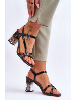 lakované sandály na ozdobném podpatku D&A Černe