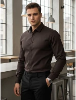 Pánská elegantní hladká tmavě hnědá košile SLIM FIT FashionStreet DX2682