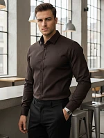 Pánská elegantní hladká tmavě hnědá košile SLIM FIT FashionStreet DX2682