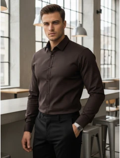 Pánská elegantní hladká tmavě hnědá košile SLIM FIT FashionStreet DX2682