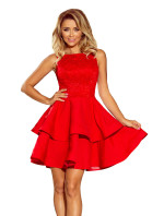 Červené dámské dvojitě rozšířené šaty s krajkovou vrchní částí model 6361545