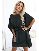 287-46 SOFIA Dámské šaty typu „motýl“ s vázáním v pase – tmavě khaki