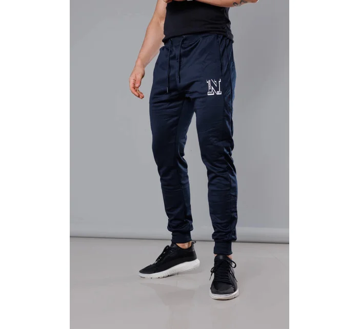 Tmavě modré pánské teplákové kalhoty s potiskem (8K178-25)