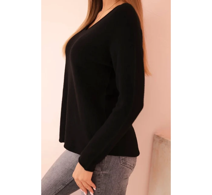 Dámský svetr z viskózy s dlouhým rukávem a kulatým výstřihem černý Dámský svetr z viskózy s dlouhým rukávem a kulatým výstřihem černý
