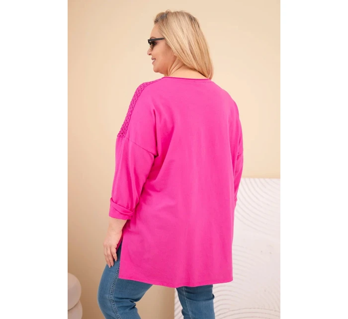 Dámská mikina Plus Size bavlněná s potiskem fuchsie