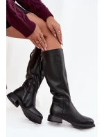 Kožené dámské kozačky na nízkém podpatku s D&A Černé model 21715489 - S.Barski Kožené dámské kozačky na nízkém podpatku s D&A Černé model 21715489 - S.Barski