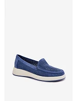 Dámské perforované mokasiny model 22069480 modré - SERGIO LEONE
