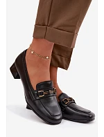 Kožené dámské polobotky na klínu s ozdobou model 22069492 Černé - VINCEZA