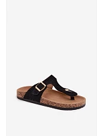 Kožené semišové žabky s zlatou sponou Černé Honey