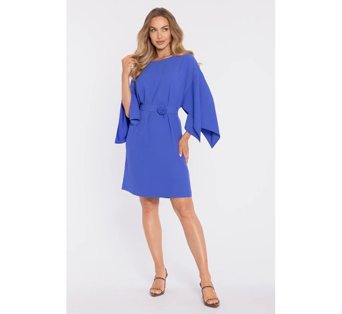 model 22040615 Šaty s ozdobnými širokými rukávy modré - Moe