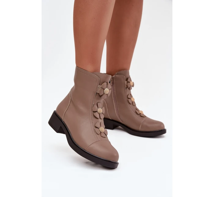 Dámské boty Jezzi – zateplené s dekorativními květinami, béžové