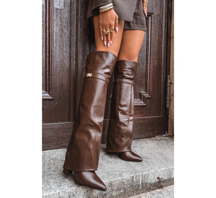 Dámské zateplené kozačky s holenicí nad kolena Serelle – hnědé Dámské zateplené kozačky s holenicí nad kolena Serelle – hnědé