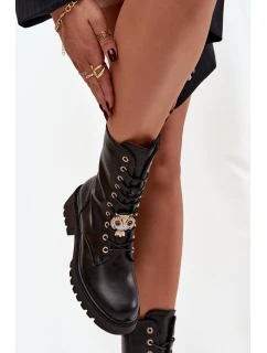 Botky workery dámské s ozdobou – černé Jorayne