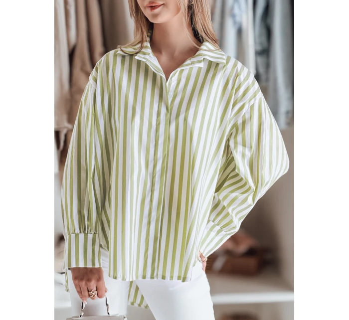 Dámské oversize tričko s prodlouženým zadním dílem SAMONE v zeleno-bílých pruzích FashionStreet DY0460