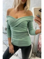 Halenka s výstřihem do V tmavě mátová Halenka s výstřihem do V tmavě mátová