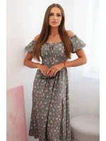 Dámské maxi šaty s květinami a model 21115413 khaki - K-Fashion