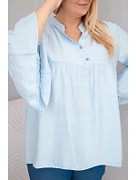Dámská viskózová halenka Plus Size s model 22043148 rukávem a výstřihem do V modrá - K-Fashion