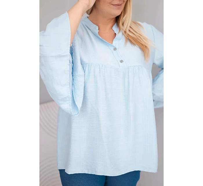 Dámská viskózová halenka Plus Size s model 22043148 rukávem a výstřihem do V modrá - K-Fashion