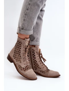 Děrované kožené botky Zazoo 2695 Beige