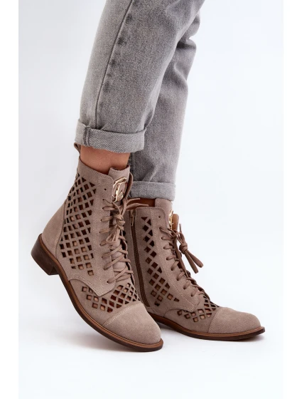 Děrované kožené botky Zazoo 2695 Beige