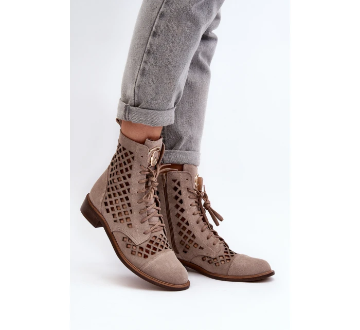 Děrované kožené botky Zazoo 2695 Beige