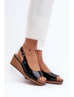 Dámské lakované sandály na platformě Sergio Leone SK301 Černé