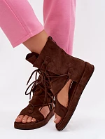 Dámské sandály Eko semiš s vysokým páskem a šněrováním Čokoládové Ferlisse