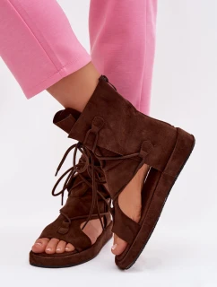 Dámské sandály Eko semiš s vysokým páskem a šněrováním Čokoládové Ferlisse