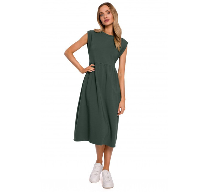 Šaty bez rukávů s vysokým pasem  zelené model 18003339 - Moe