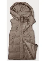 Tmavě béžová dámská vesta se stojáčkem a kapucí Miss model 19375958 - Miss TiTi